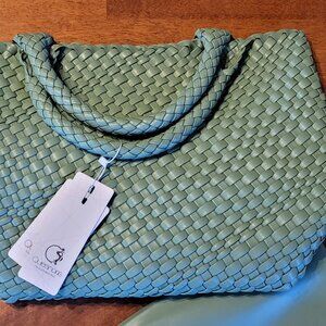 NEW Sage Green Vegan Leather Woven Bag and Clutch